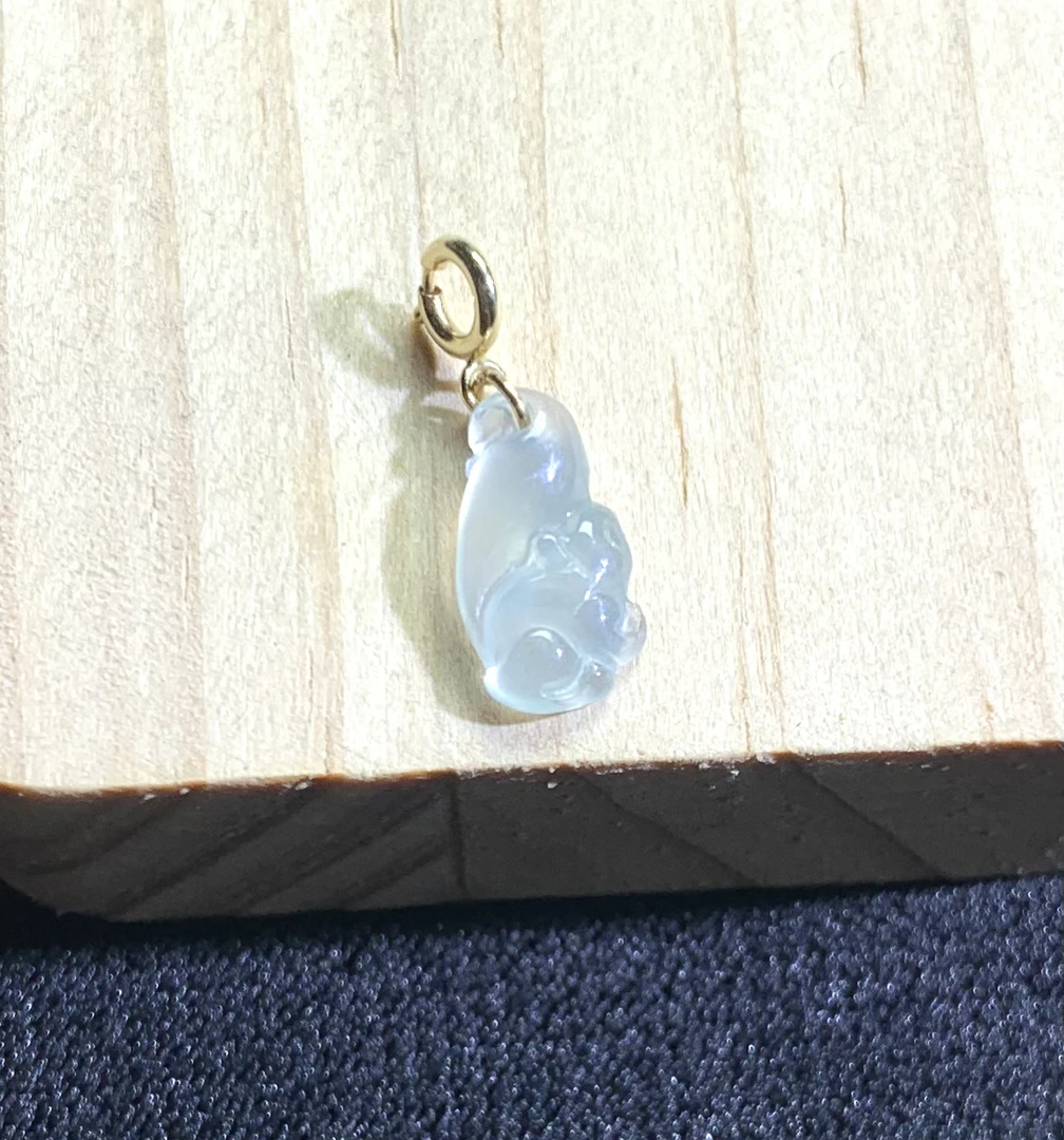 高冰透小松鼠18k金镶嵌万能扣提溜天然缅甸翡翠A货珠串配石diy