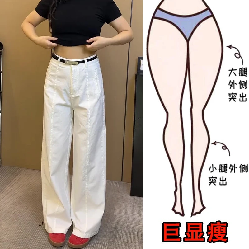 2025夏季薄款大码女装宽松阔腿牛仔裤梨形身材显瘦高腰设计拖地裤