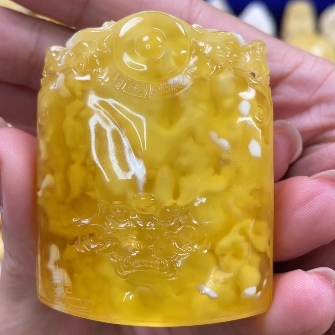 裸石蜜蜡未镶嵌琥珀蜜蜡雕刻龙牌