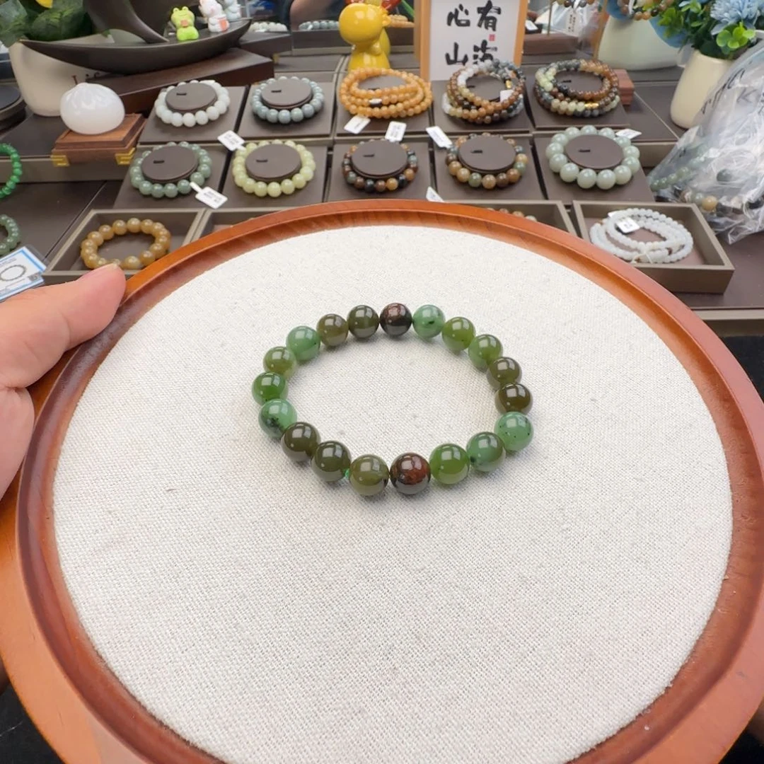 和田玉未镶嵌手链卡10聚红皮烂苹果色乌兰海碧玉，27