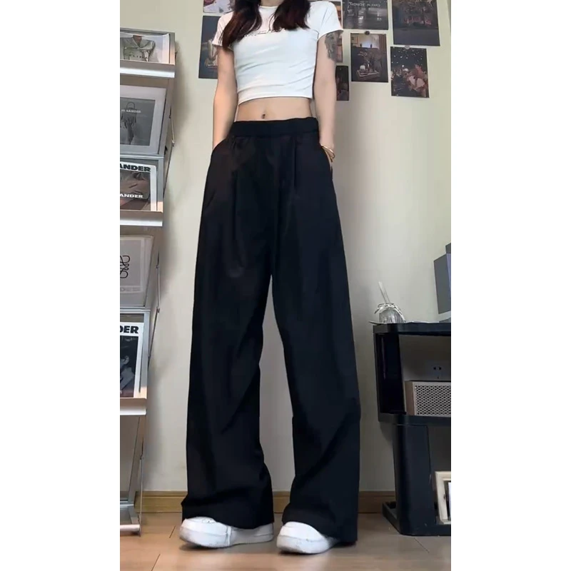 山本裤男女夏季2025薄款宽松阔腿显瘦冰丝白色复古直筒拖地长裤子