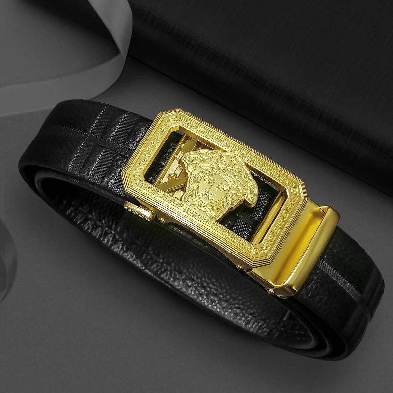 【头层牛皮】时尚休闲百搭商务韩版男士自动扣皮带S8138(金)TE【ZBJ】