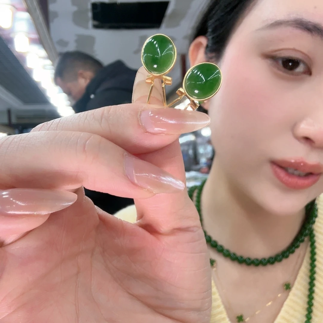 和田玉耳饰银S925镶嵌