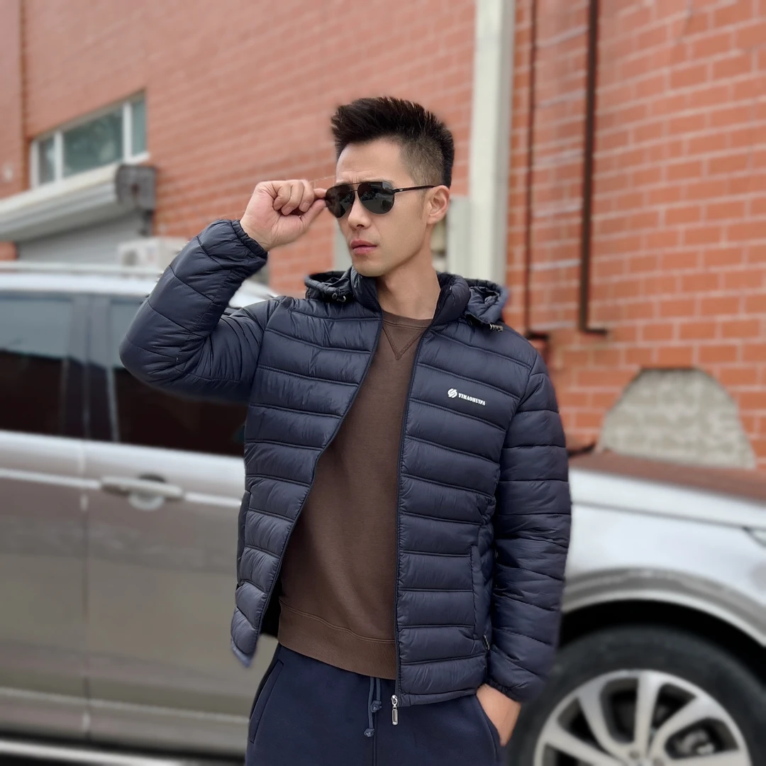 男款冬季连帽休闲时尚棉服简约百搭修身保暖立领男士棉服运动短款