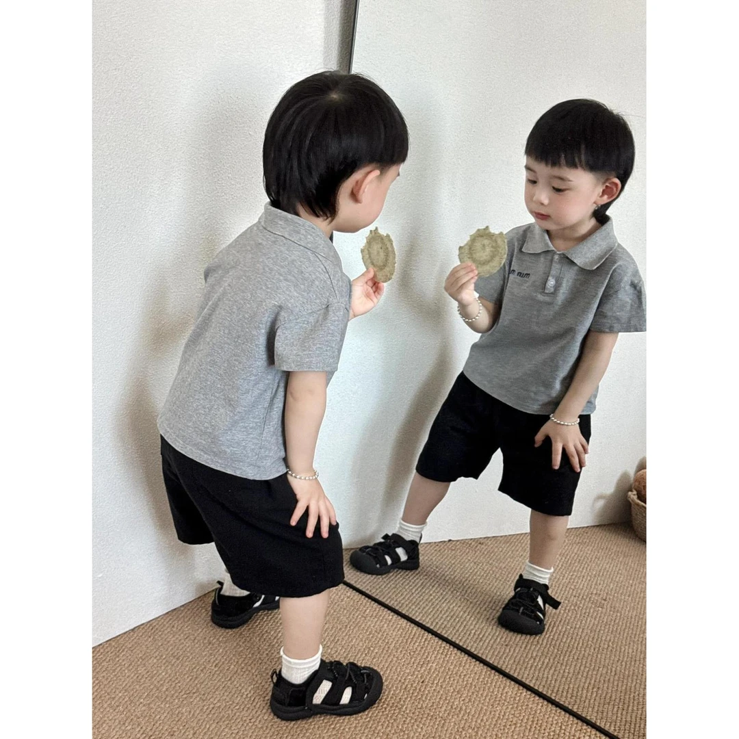 POLO新款韩版套装洋气短袖夏季短裤男童夏装两件套潮酷痞帅童装