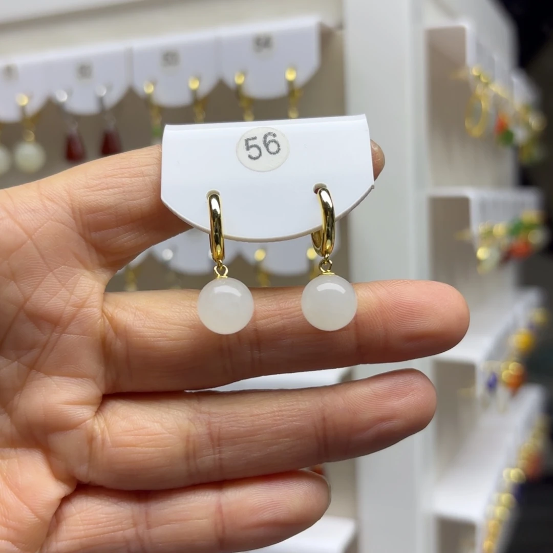 和田玉银S925镶嵌耳饰