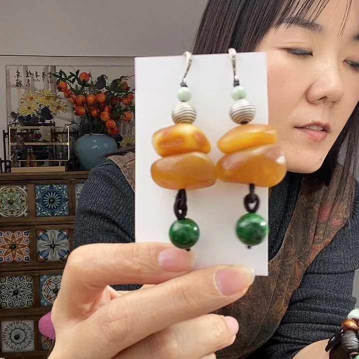 蜜蜡耳饰未镶嵌耳饰