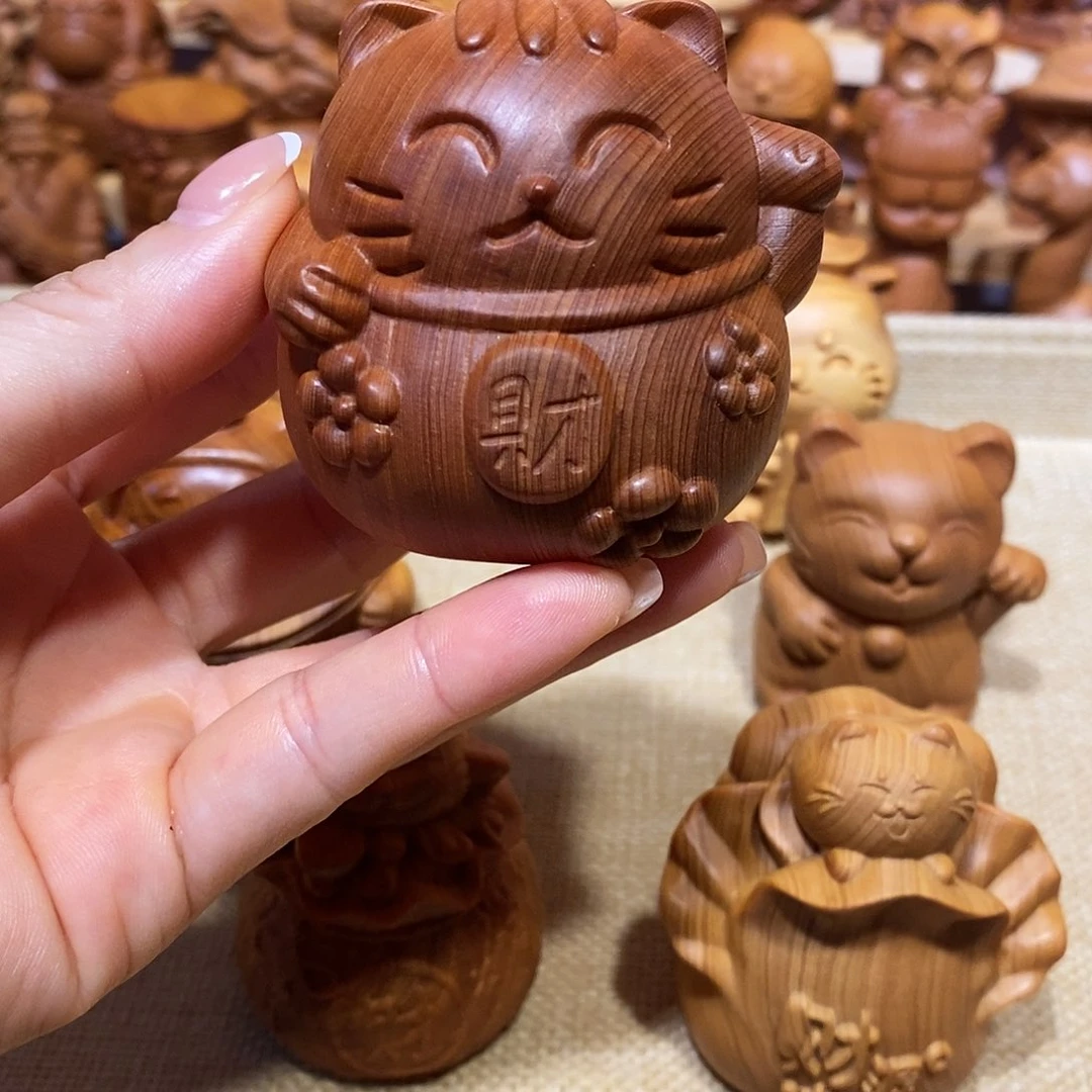 柏木（崖柏）?*?崖柏手把件，招财猫