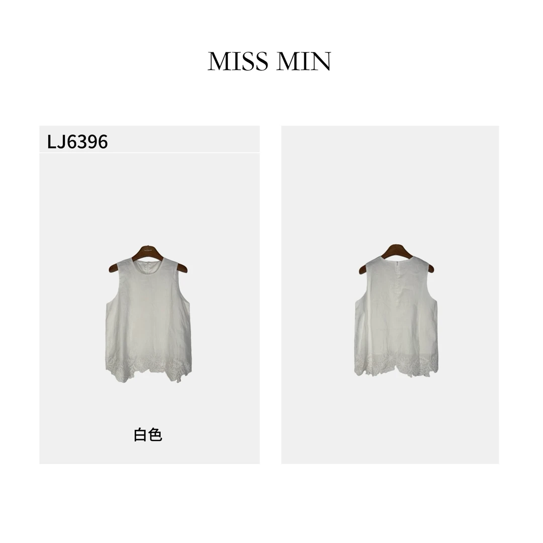 LJ6396 新款小众炸街高级感拼蕾丝钩花设计感无袖衫上衣MISS MIN