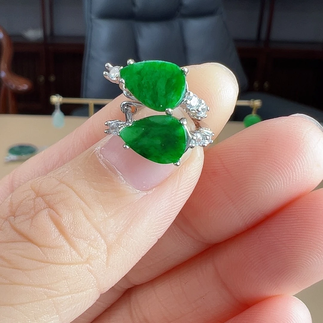 翡翠银S925镶嵌耳饰耳饰66