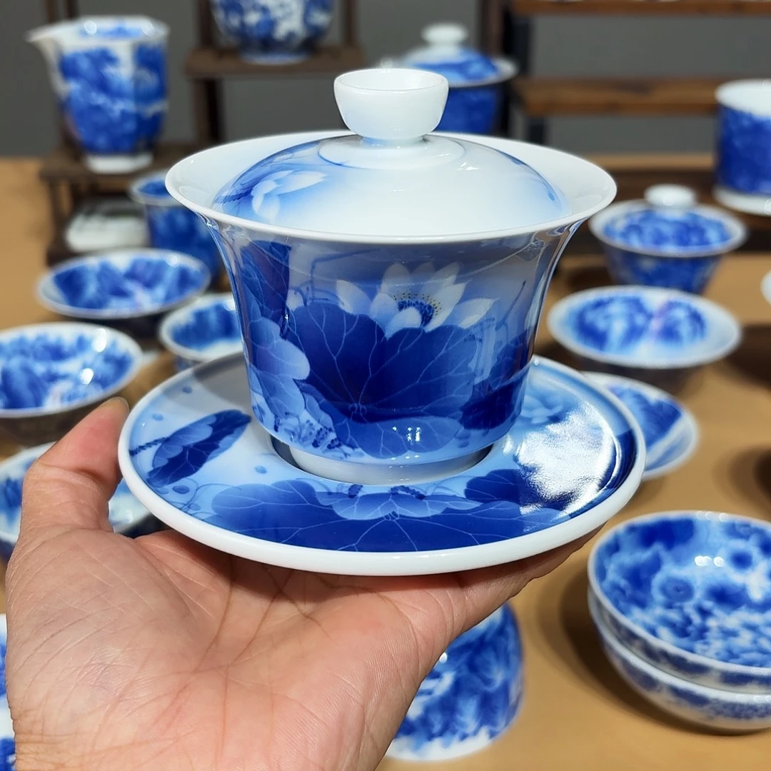 景德镇纯手绘三才盖碗