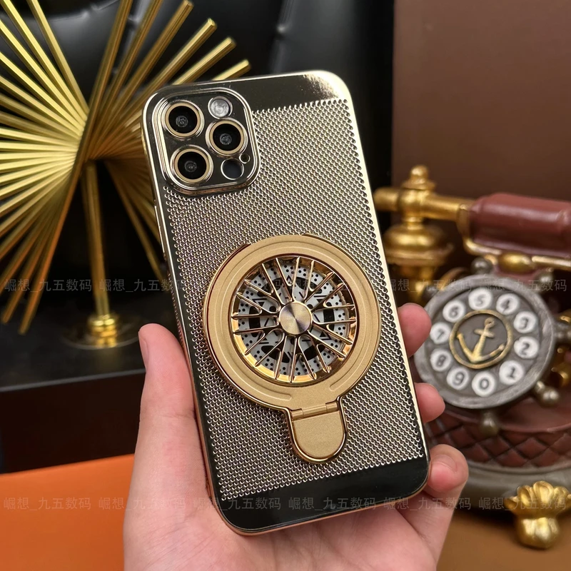 【五金支架+自带镜头膜】适用苹果12Promax电镀散热防摔支架全包壳