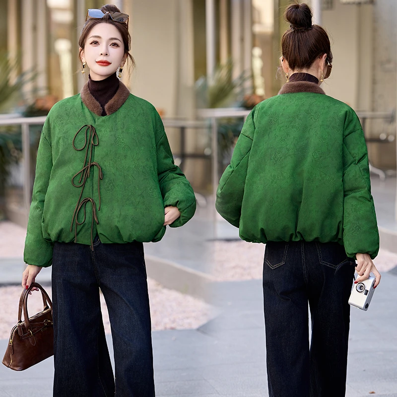 绿色羽绒服女款2025新款爆款时尚洋气白鸭绒新中式国风冬季短外套