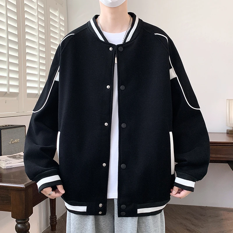 加绒加厚外套男秋冬季棒球服青少年ins潮牌宽松帅气学生大童夹克
