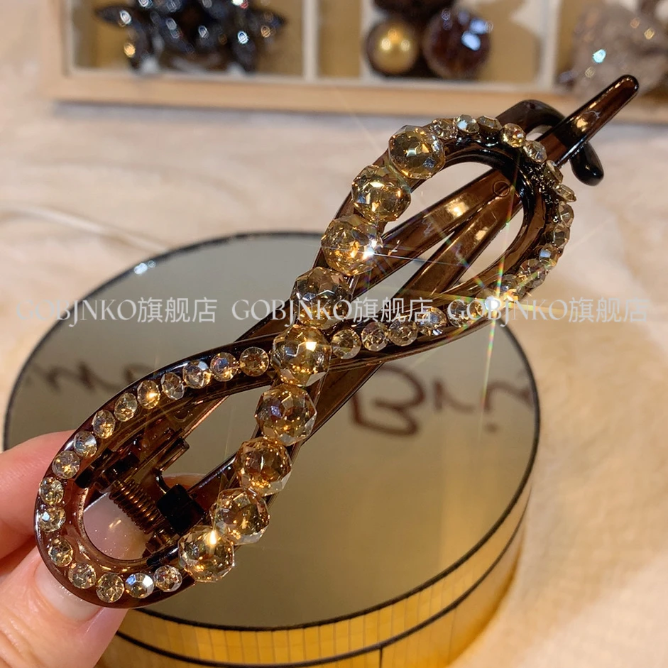 GOBJNKO韩版香槟钻扭扭夹气质网红发夹轻奢百搭发卡复古简约ins