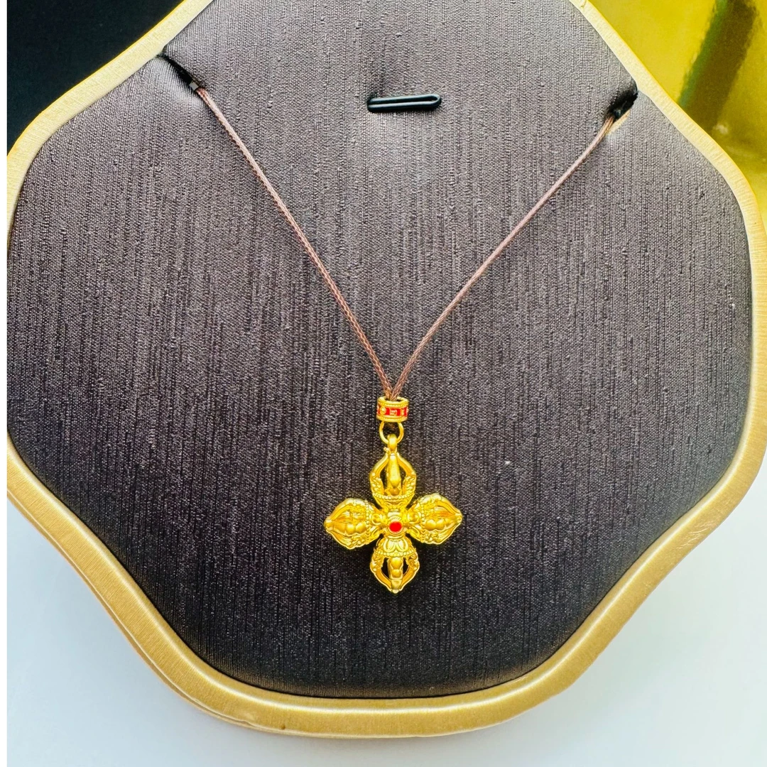 #足金999 黄金十字金刚杵配珐琅彩顶珠