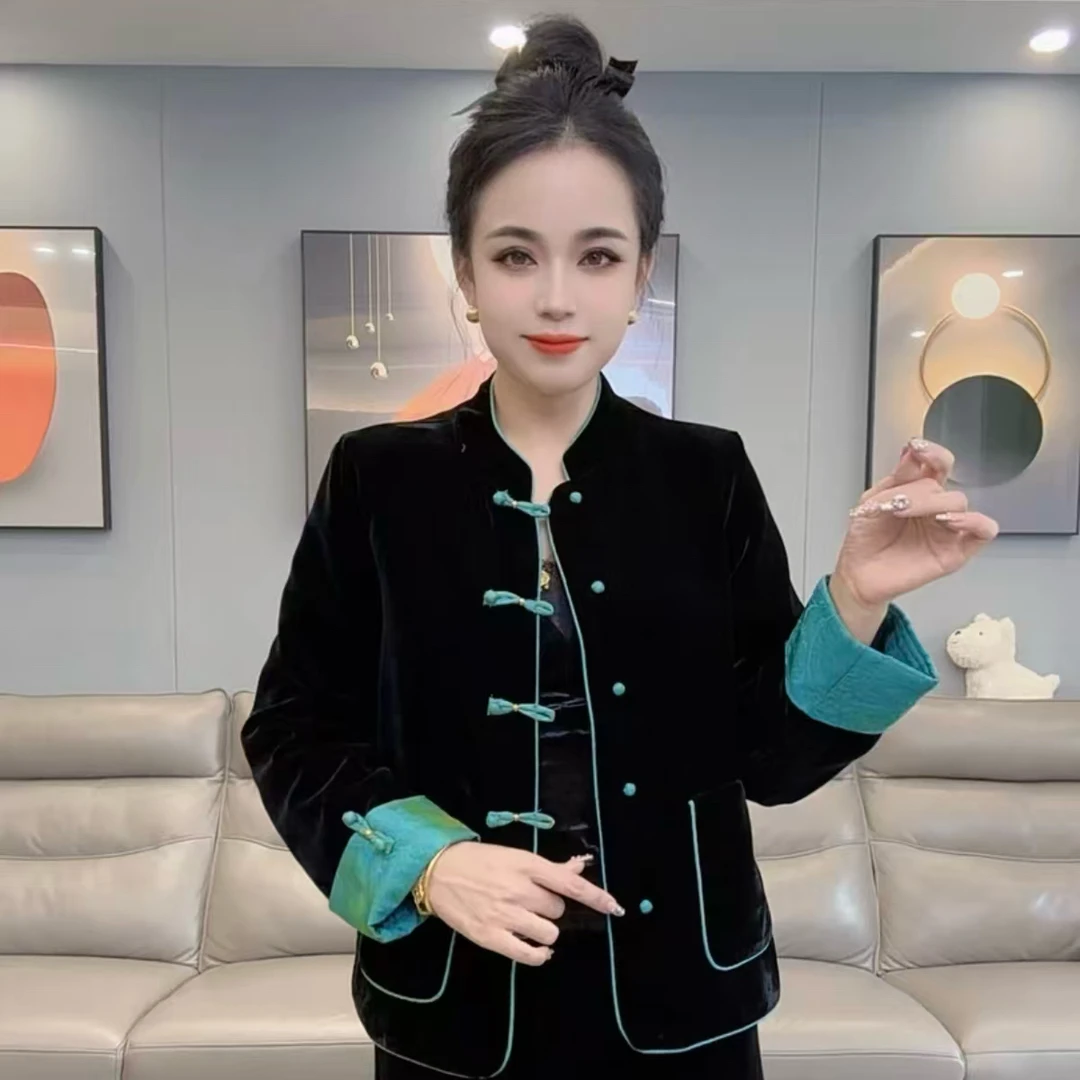 上衣常规款中国风长袖拼接两面穿时尚百搭中式立领气质中国风