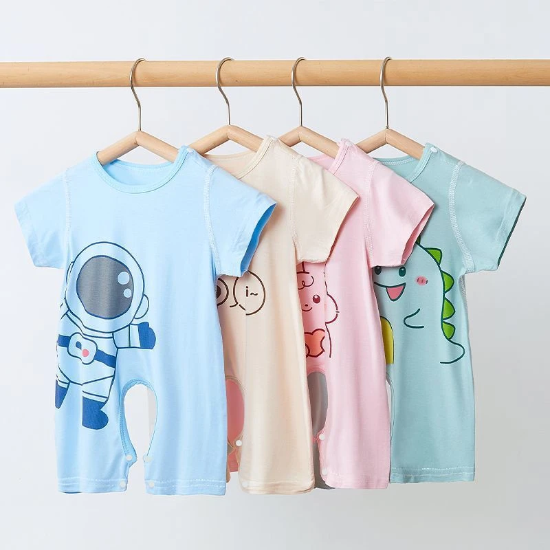 婴儿短袖连体衣套头护肚宝宝哈衣莫代尔夏季薄款开裆裤爬爬服夏装