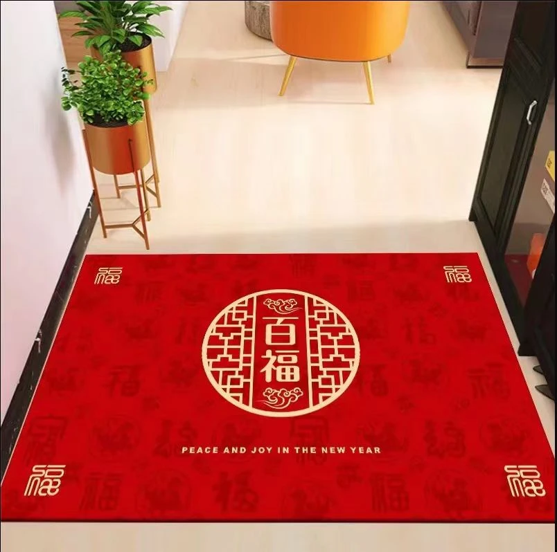 春节接百福地垫2025蛇年新款入户门玄关客厅脚垫新年喜庆氛围地毯