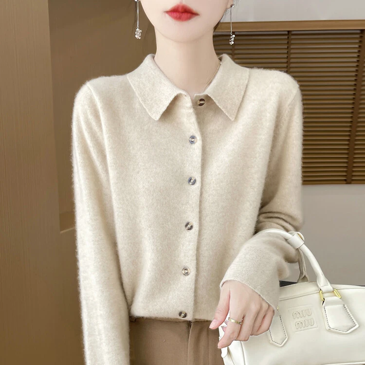 纯2025春季女装新款宽松Polo翻领短款衬衫外套上衣针织开衫