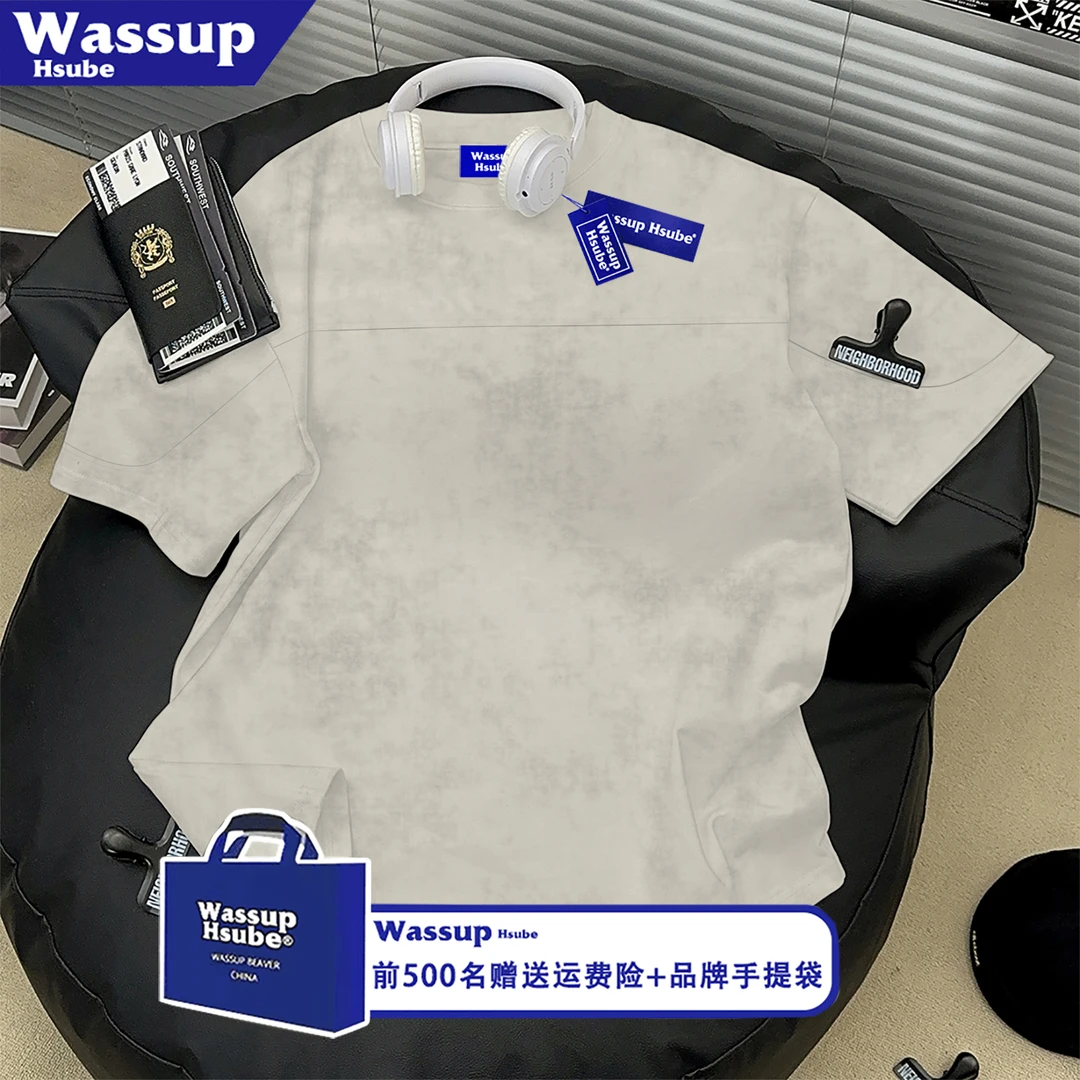 WASSUP HSUBE美式潮牌个性短袖T恤男女纯色扎染纯棉休闲百搭半袖