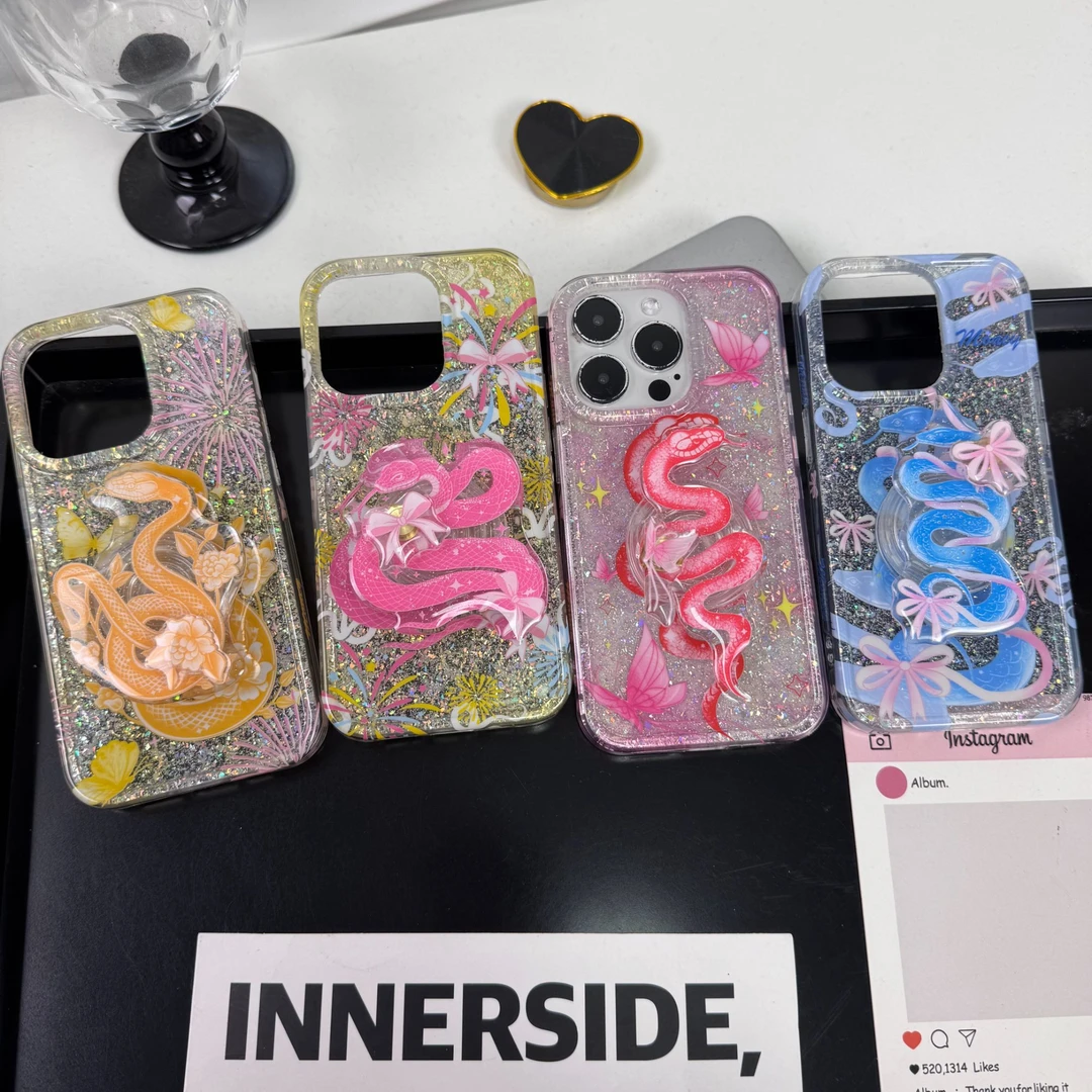 ins中国风喜庆蛇年适用于iPhone15闪粉华为P70支架16promax壳