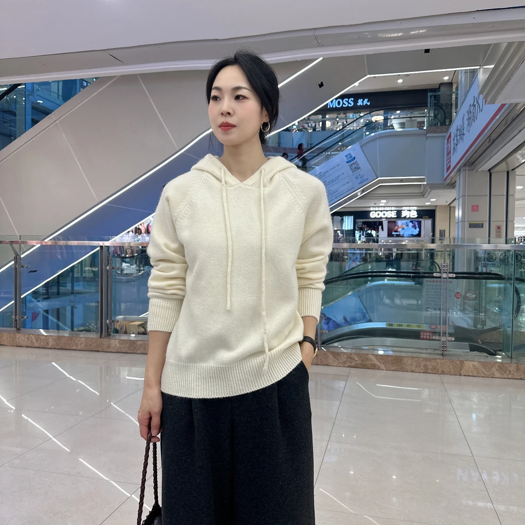 女纯色冬季宽松毛针织衫网红针织百搭常规帽衫连帽