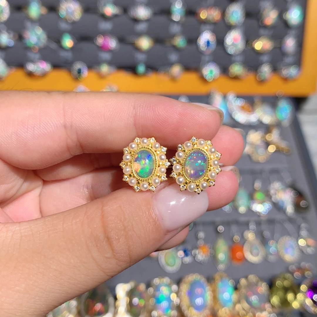 银S925镶嵌欧泊欧泊耳钉l