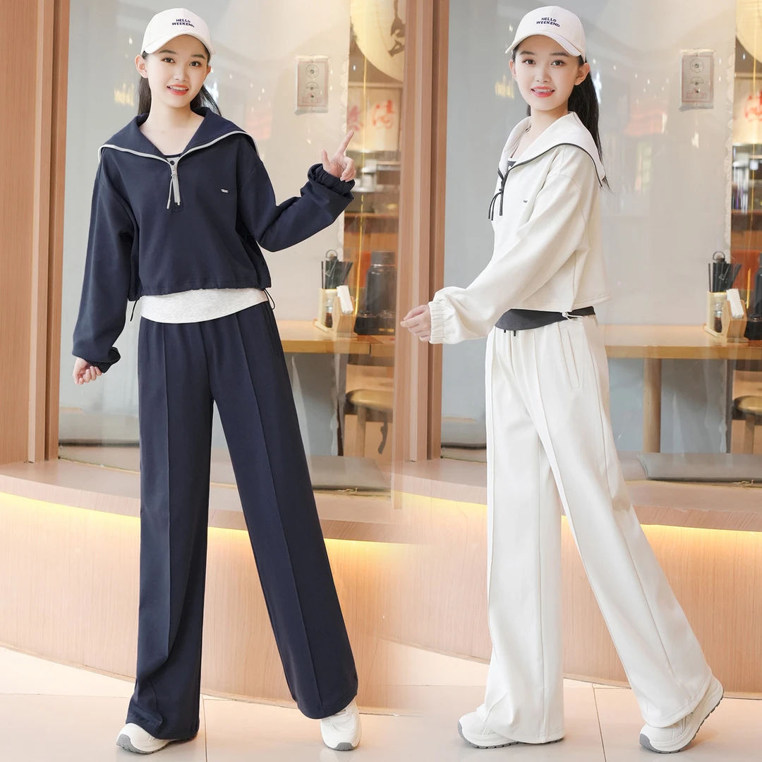 女大童休闲套装春秋款2025新款青少年初中生女孩秋装学院风三件套