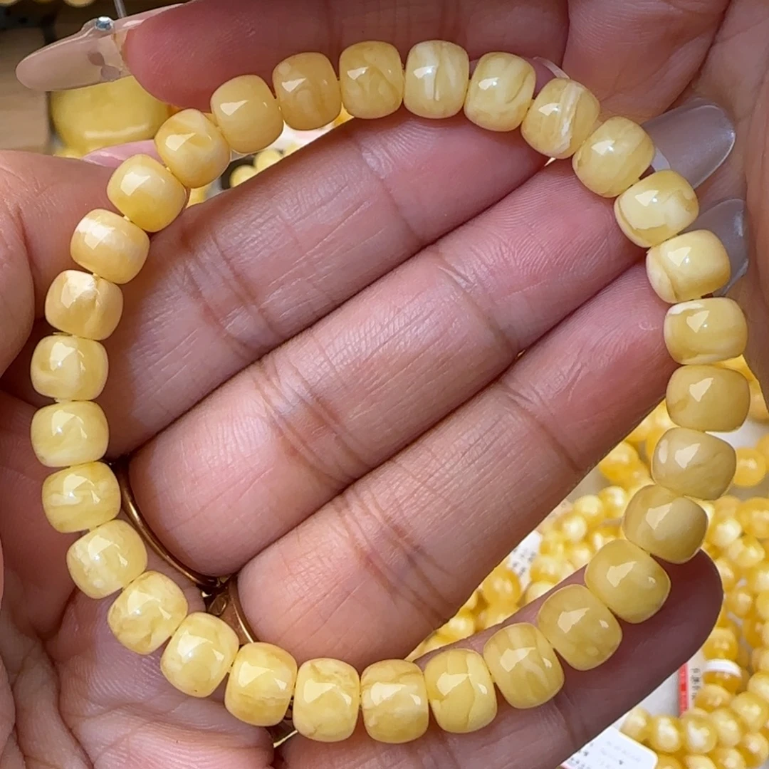 蜜蜡未镶嵌手串浓白花妖花老型手串