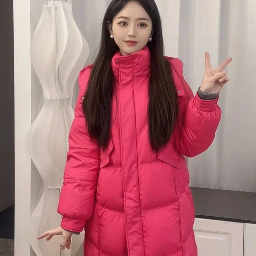 连帽厚款中长款羽绒服冬季女士韩版时尚女装宽松冬装羽绒服带帽