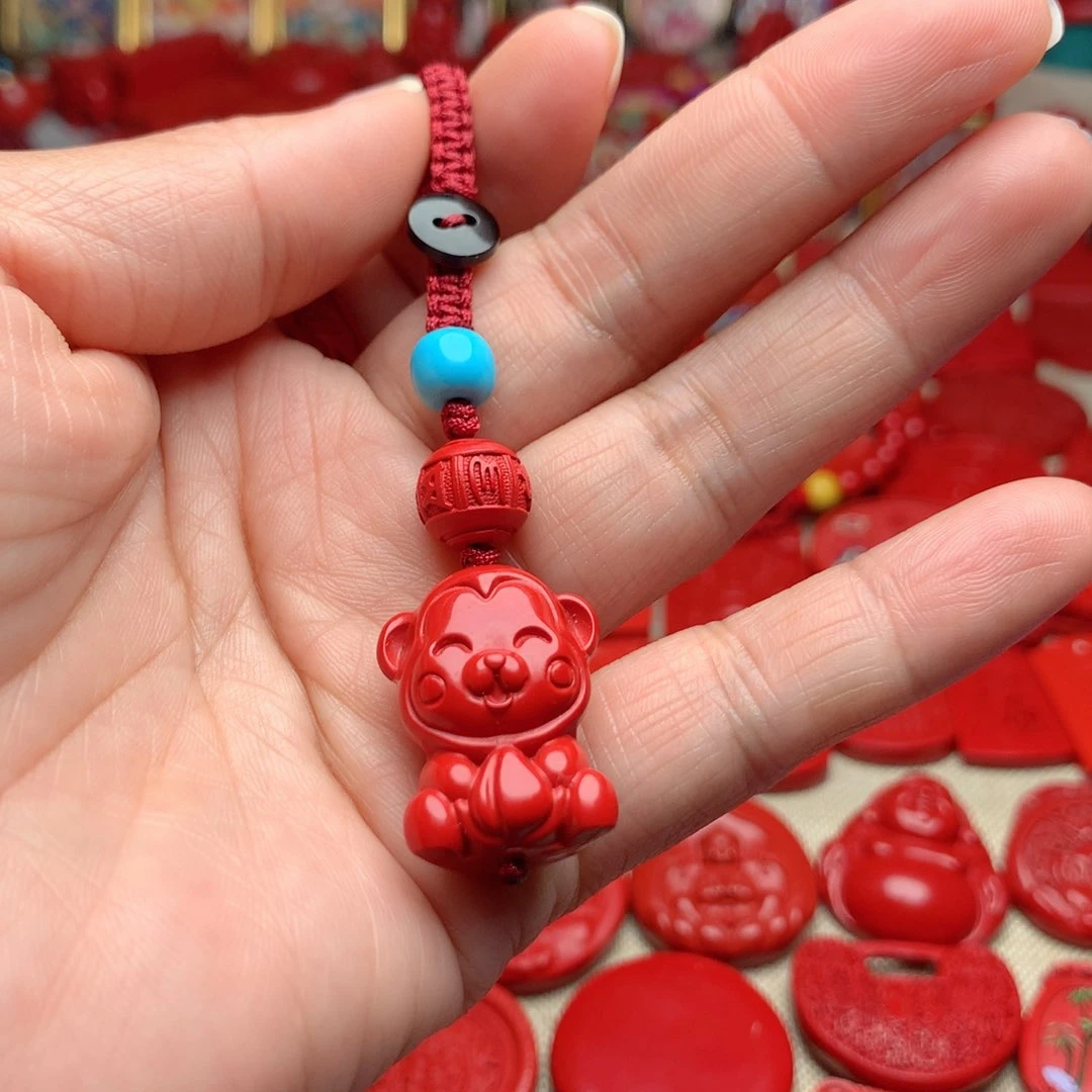 天然辰砂工艺品朱砂钥匙扣
