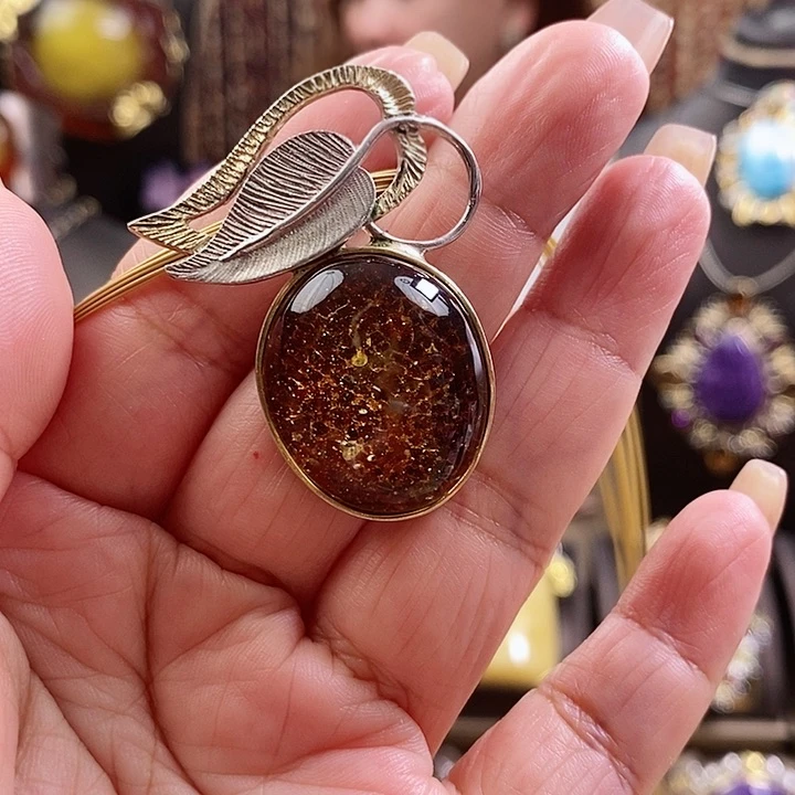 琥珀颈饰银S925镶嵌吊坠