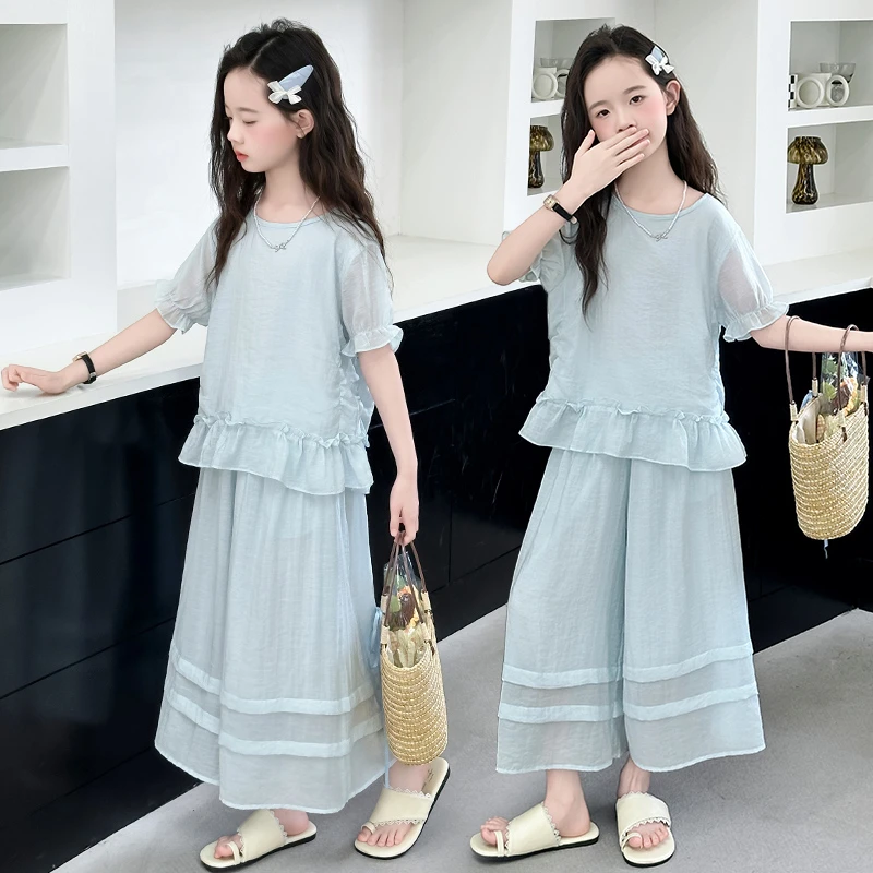 女中大童夏季休闲韩系清凉轻薄套装2025新款6-12岁儿童时尚两件套