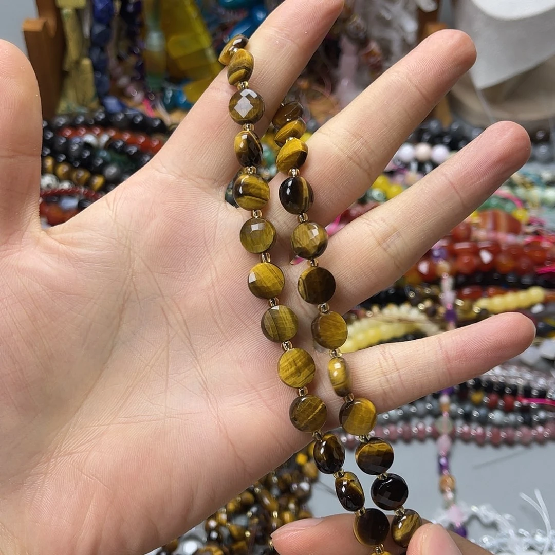 玛瑙/玉髓未镶嵌珠宝半成品卡10黄虎圆饼切面一条