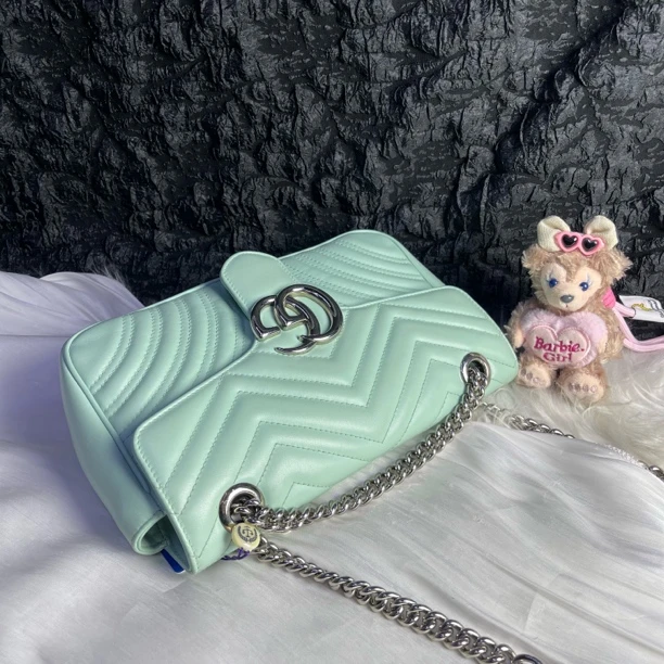 95新 GUCCI/古驰 古驰薄荷绿26马蒙链条斜挎包
