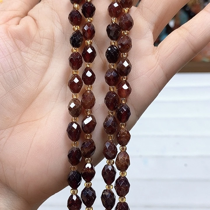玛瑙/玉髓未镶嵌珠宝半成品天然橙石榴石切面米珠卡6*8mm