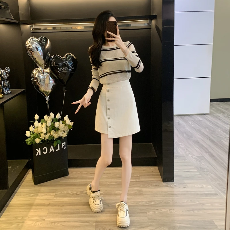 春季新款气质轻奢长袖衬衫半身裙两件套时尚休闲小个子套装女