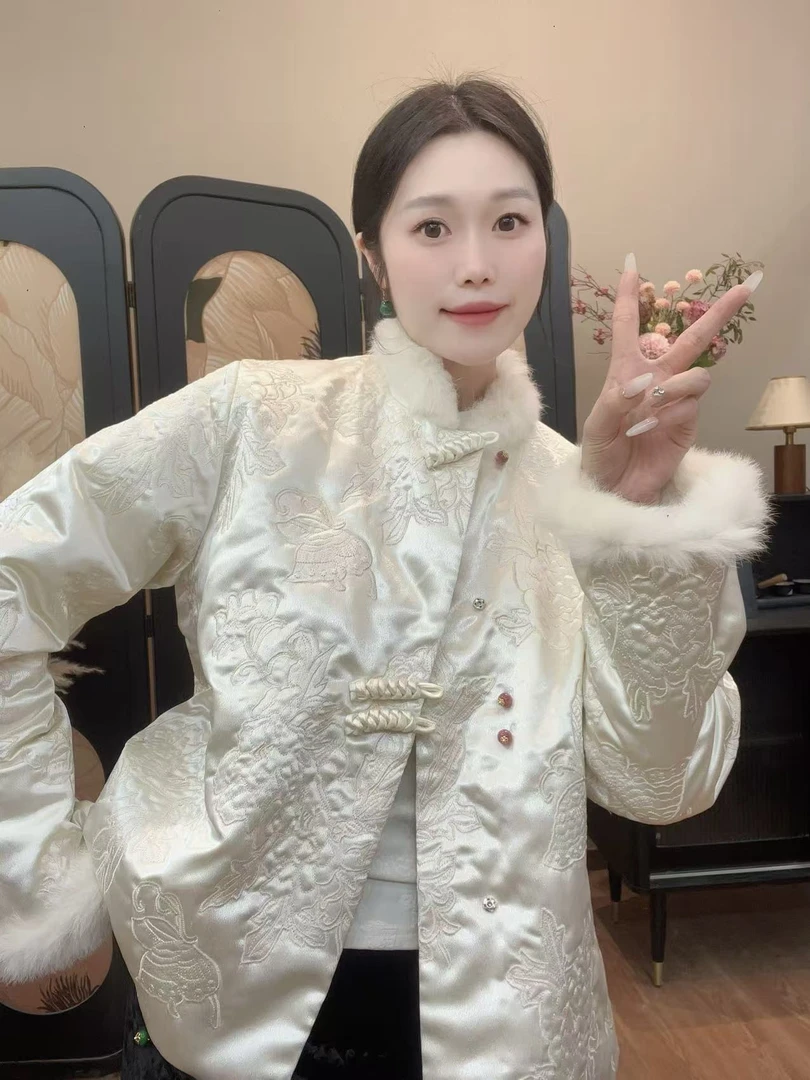 【晚舟雪】冬季气质刺绣棉衣女新中式夹棉加厚冬季外套