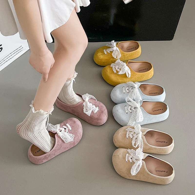 复古蕾丝蝴蝶结包头半拖鞋女外穿2025新款春夏一脚蹬懒人勃肯拖潮