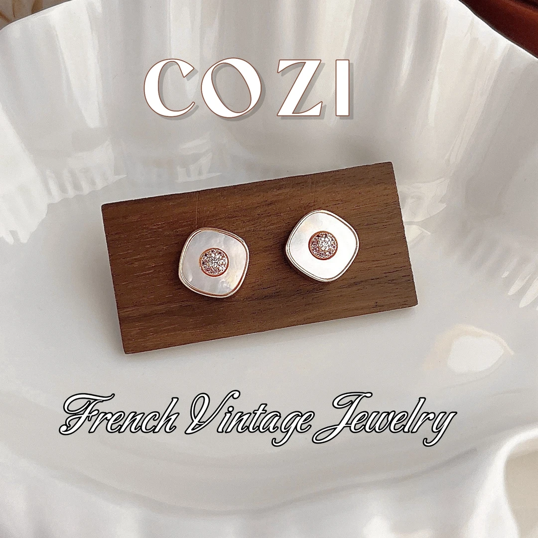 COZI 铜合金贝壳耳饰 蔻姿气质时尚复古法式设计感个性耳钉