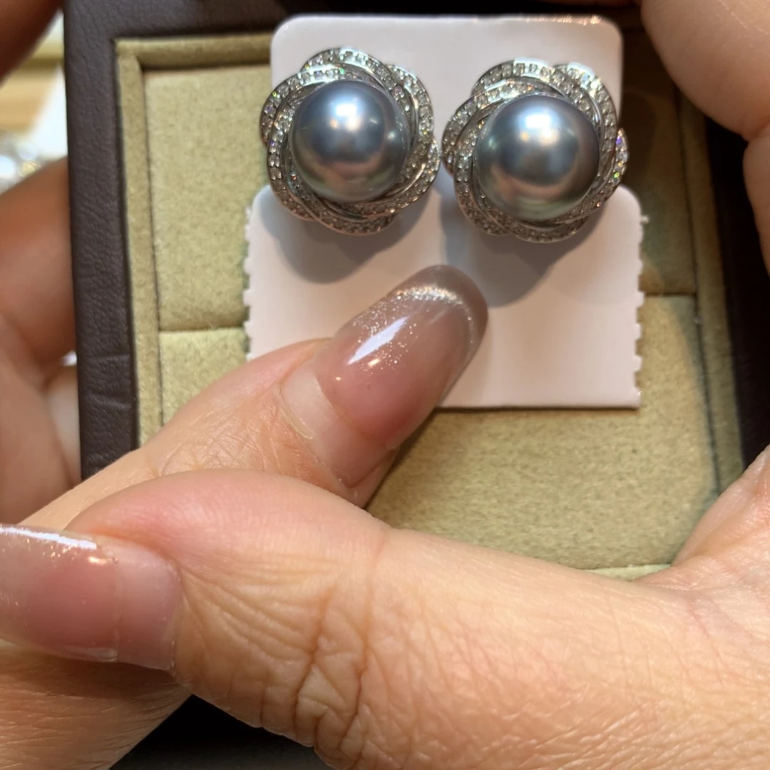 海水珍珠耳饰银S925镶嵌