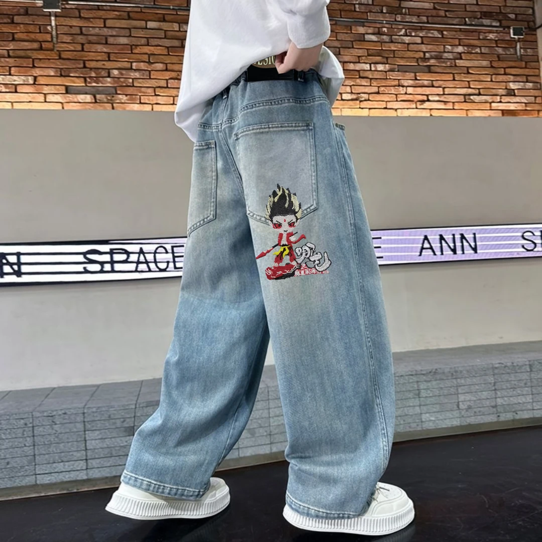 哪吒魔童闹海男童牛仔裤春秋休闲百搭长裤新款中大童洋气潮流裤子