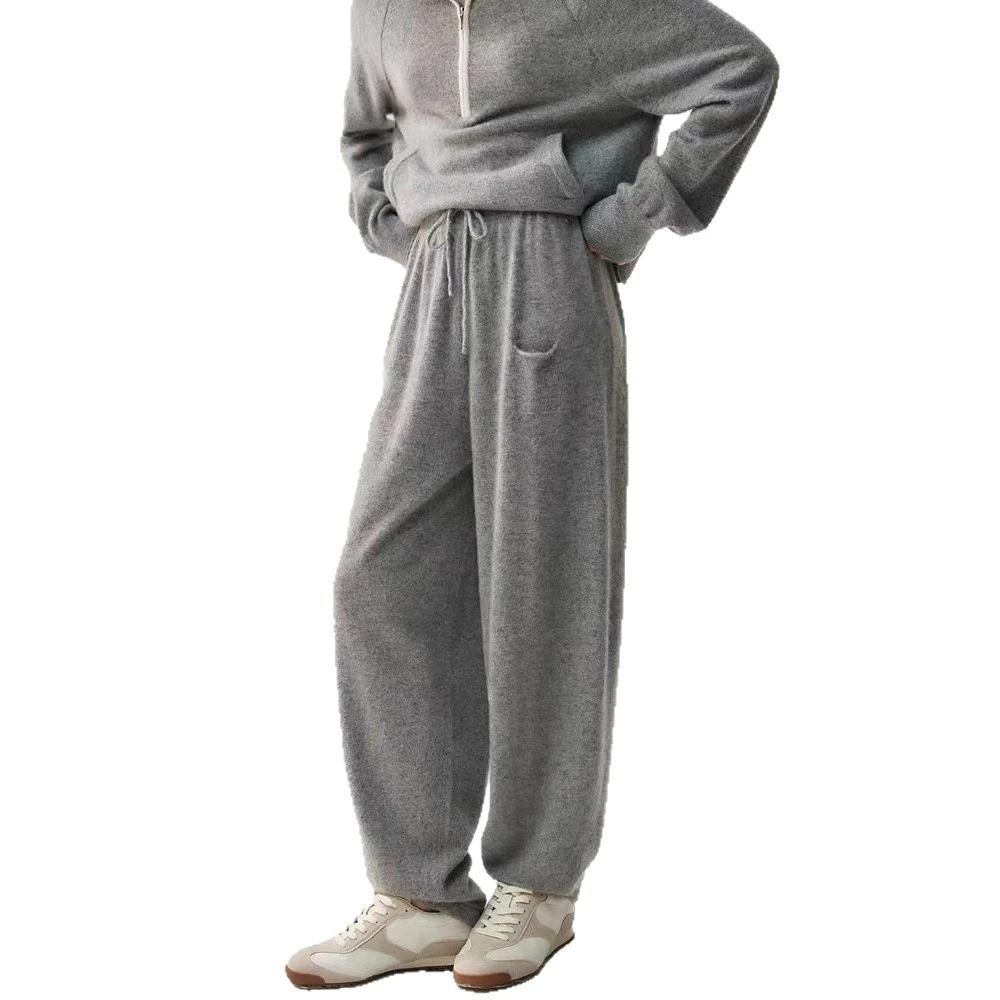 秋冬新款山羊绒哈伦裤女款时尚裤子高腰显瘦灰色卫裤宽松百搭风格