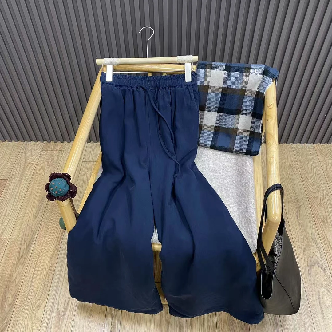 秋季高腰棉麻阔腿裤夹棉保暖宽松显瘦亚麻复古文艺长裤女K8327