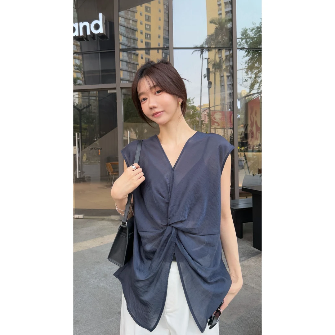 『GTYU』50%莱赛尔20%醋酸轻薄高级微透气质T恤女夏季设计感时尚