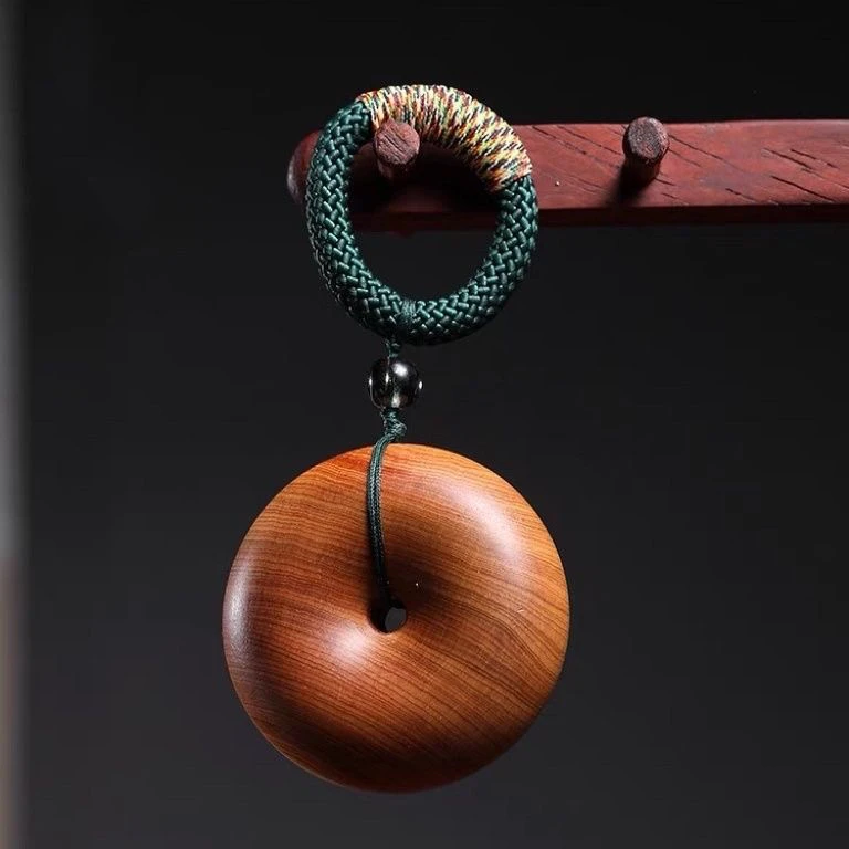 天然崖柏木吉祥圆满平安扣八方来财护身符手把件家居钥匙扣包挂