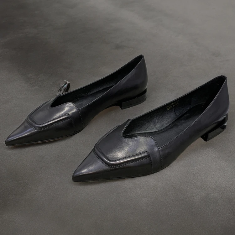 真皮断码清仓单鞋女尖头2025春秋季新款时尚百搭平底低跟浅口女鞋