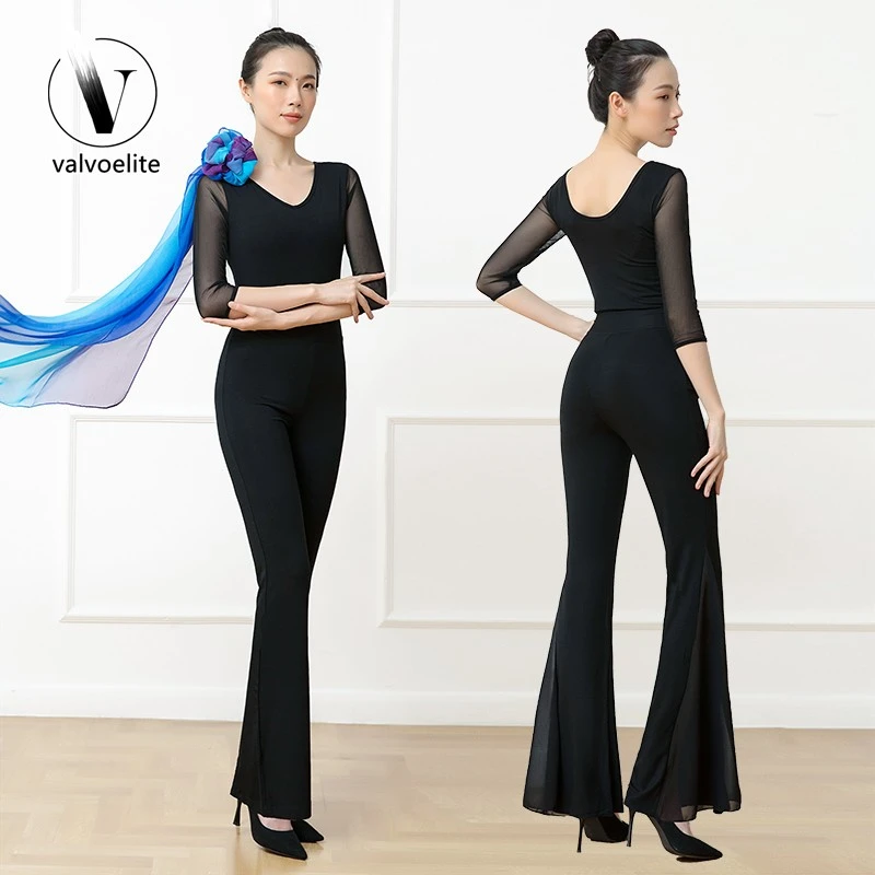 VALVOELITE新款形体训练服装女夏季中袖网纱袖礼仪女士网纱练功服