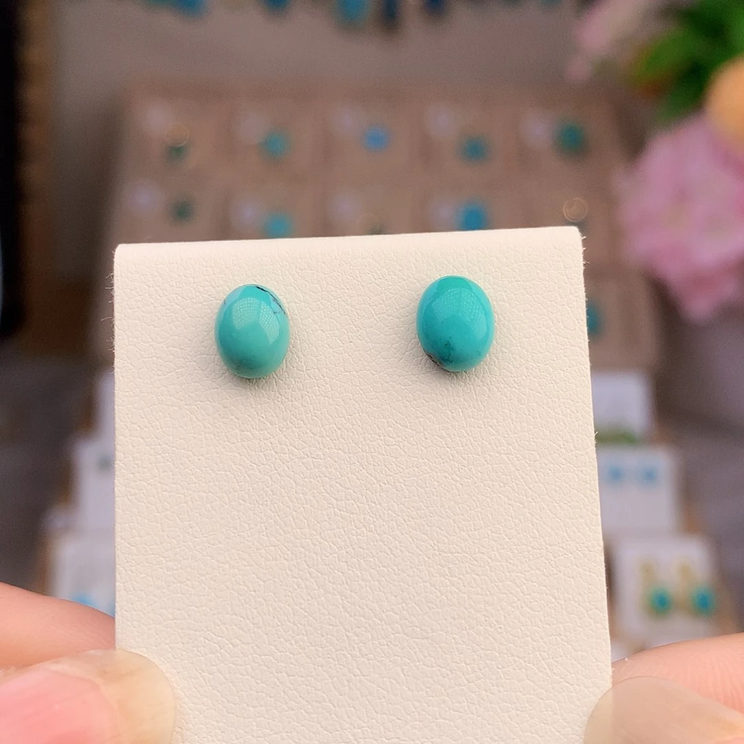 银S925镶嵌绿松石耳饰